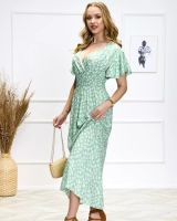 Resti Green women's maxi dress in floral pattern- Clothing