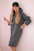 Dress with a hood and a slit on the side in dark gray