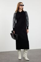 Trendyol Black Polo Neck Sleeves Patterned Knitwear Dress