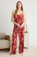 Trendyol Cinnamon Tiger Patterned Rope Strap Viscose Woven Pajama Set