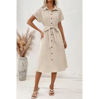 Leinen Midikleid Mit Knöpfen, Beige