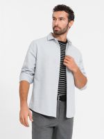 Ombre Men's shirt with pocket REGULAR FIT - light grey melange