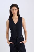 DEFACTO V Neck Striped Buttoned Blazer Vest