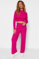 Trendyol Fuchsia Crop Basic Knitwear Two Piece Set