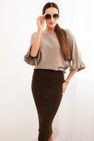 Kesi Włoski Women's viscose pencil skirt with elastic waistband brown