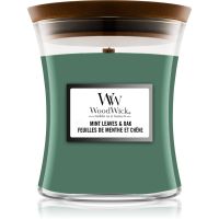 Woodwick Mint Leaves & Oak dišeča sveča z lesenim stenjem 275 g