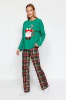 Trendyol Green 100% Cotton Christmas Themed Knitted Pajama Set