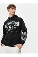 Koton Printed Back Sweatshirt Hooded Skull Theme Relaxed Fit