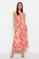 Trendyol Pink One-Shoulder Midi Halter/Skater Knitted Printed Dress
