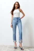 Trendyol Blue Ripped High Waist Straight Jeans