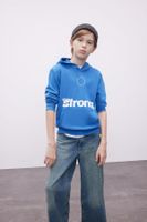 DEFACTO Boy Blue Text Printed Pocket Hooded School Sweatshirt