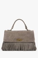 Estro: Ciemnoszara poręczna torebka damska z naturalnego włoskiego weluru z frędzlami