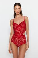 Trendyol Dark Red Ruched Window/Cut Out Detailed Rope Strap Snap Knitted Body