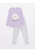 LC Waikiki Crew Neck Printed Long Sleeve Girls Pajamas Set