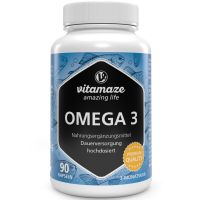 Omega 3 Kapseln hochdosiert, 1 Kapsel pro Tag, 1000 mg reines Fischöl: 400 mg EPA & 300 mg DHA für 3 Monate, nachhaltiger Fischfang. Vitamaze Sensilab