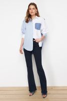 Trendyol Blue Color Block Oversize Wide Fit Woven Shirt