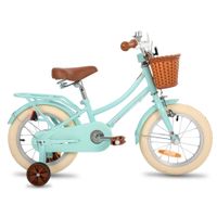 Dětské kolo Joystar Stitch 14" s košíkem a kolečky • 92-120 cm zelená