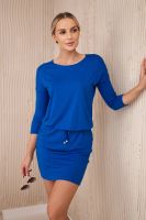 Viscose dress with waist tie purple-blue