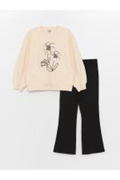 LC Waikiki Girls' Crew Neck Printed Long Sleeve Sweatshirts and Tights