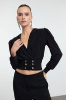 Trendyol Black Crop Button Detailed Knitted Blouse