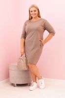Kesi Włoski Sukienka damska Plus Size z bawełną o prostym kroju i rękawem 3/4 fango