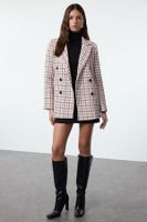 Trendyol Dusty Rose Regular Lined Double Breasted Closure Plaid Woven Blazer Jacket