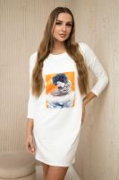 Dress with 3D graphics, lace ecru