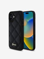 Guess PU Leather Quilted Zadní Kryt pro iPhone 16 Plus Black Etui za telefon ljubičasta