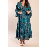 Langes Kleid Mit Print, Petrol