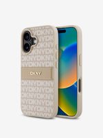 DKNY PU Leather Repeat Pattern Tonal Stripe Zadní Kryt pro iPhone 16 Plus Pink Etui za telefon ljubičasta