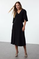 Trendyol Black Plain Maxi V Neck Cape Stretchy Midi Knit Dress