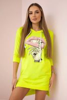 Dress with a longer back and a colorful yellow neon print