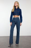 Trendyol Dark Blue Stitch Detail High Waist Wide Leg Jeans