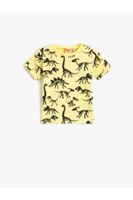 Koton Short Sleeve Crew Neck T-Shirt with a Dinosaur Print