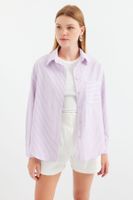 Bigdart 20212 Single Pocket Striped Oversize Shirt - Pink