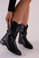 Shoeberry Women's Archie Black Leather Gusseted Flat Heel Boots Black Leather