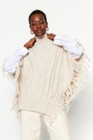 Trendyol Stone Wide Pattern Soft Texture Knit Poncho