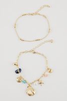 DEFACTO Women's 2-Piece Sea Shell Gold Anklet