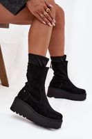 Damskie Skórzane Zamszowe Botki Na Masywnej Platformie Maciejka