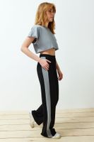 Trendyol Black Color Blocked Straight Cut Stretch Trousers