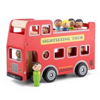 Červený mestský autobus + 9 figúrok cestujúcich