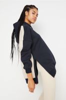 Trendyol Navy Color Block Wide In-Mould Fleece Knitted Sports Sweatshirt