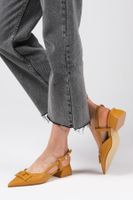 Mio Gusto Alyssa Mustard Color Open Back Women's Shoes with Buckle in the Side, Short Heels