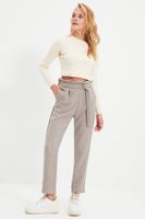 Trendyol Gray Cigarette Tie-up Woven Trousers