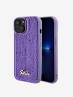 Guess Sequin Script Logo Zadní Kryt pro iPhone 15 Plus Purple Etui za telefon ljubičasta