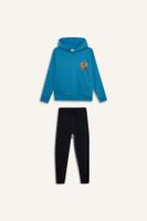 DEFACTO Boy's 2-Piece Set Hooded Printed Sweatshirt Elastic Waist Tracksuit Bottoms