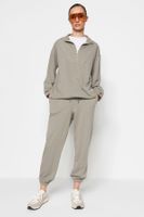 Trendyol Mink Zippered Stand Collar Gathered Both Knitted Tracksuit