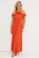 Cool & Sexy Women's Orange Halter Neck Wrap Midi Dress