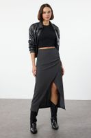 Trendyol Black Double Breasted Textured Gathered/Draped Detailed Midi Skirt