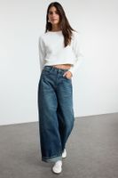 Trendyol Dark Blue Regular Waist Folded Baggy Balloon Jeans